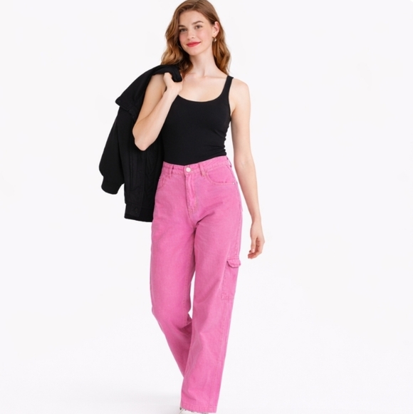Refuse | Y2K Pink High Rise Cotton Denim Cargo Pants - Picture 7 of 7
